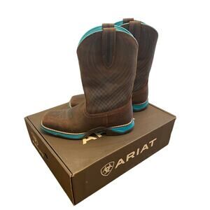 Ariat Women’s Anthem Square Toe Western Boots Java Brown Turquoise 8B w/ Box